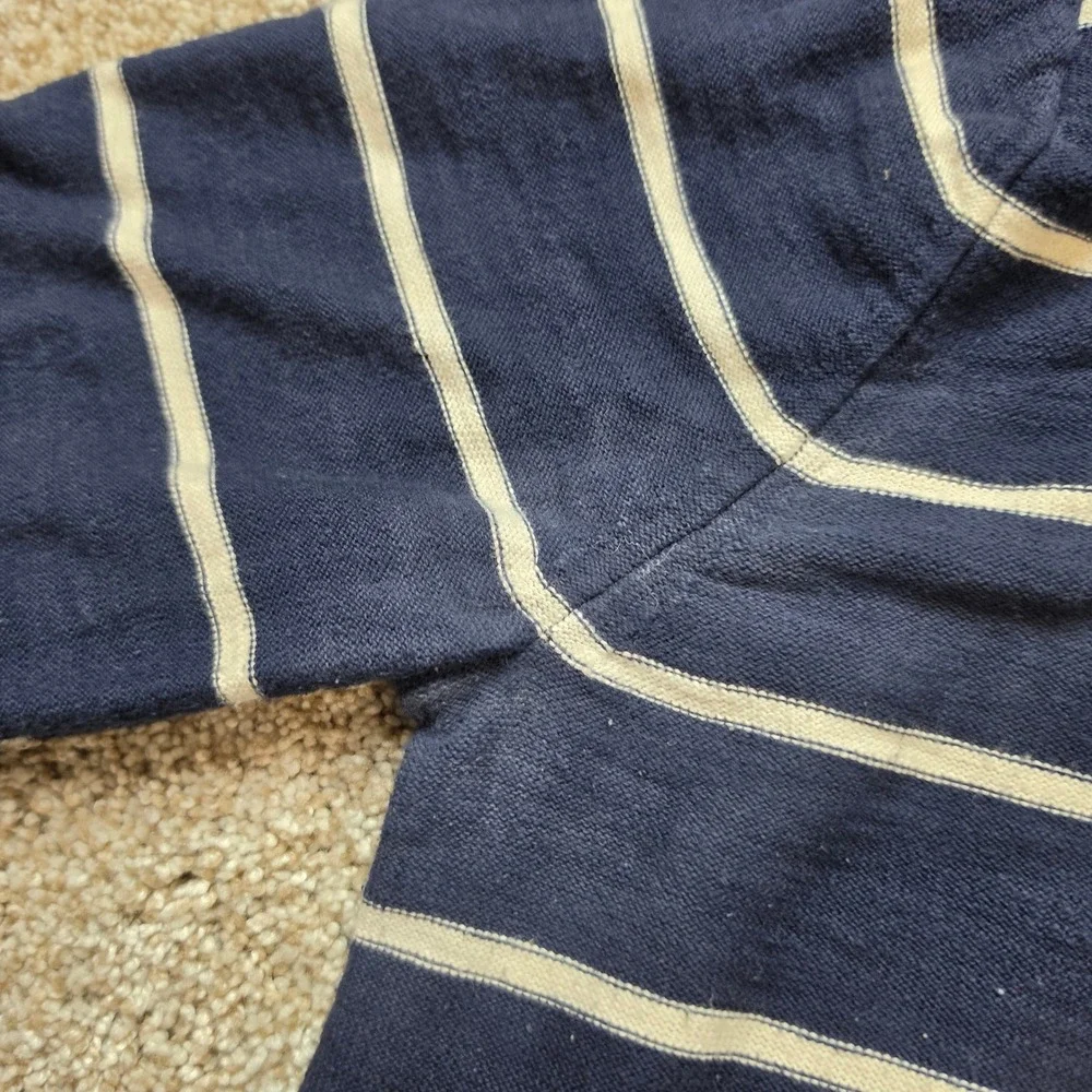 Banana Republic Sweater Mens Large Navy Blue White Striped Cotton Slub Nautical